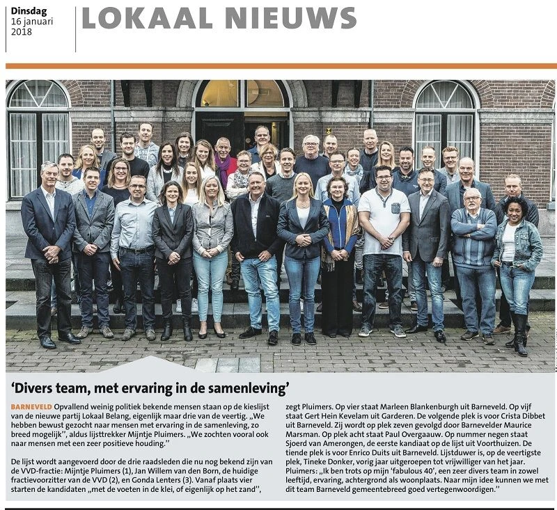 Lokaal Belang presenteert een divers team kandidaten voor de gemeenteraadsverkiezingen in Barneveld