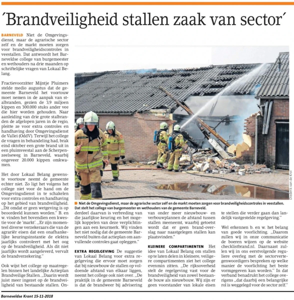 Barneveldse Krant 'Brandveiligheid stallen zaak van sector'