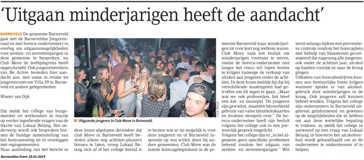 Barneveldse Krant: uitgaan minderjarigen heeft de aandacht