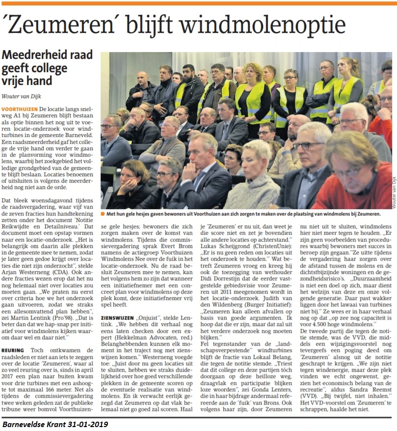Artikel Barneveldse Krant: Zeumeren blijft windmolenoptie