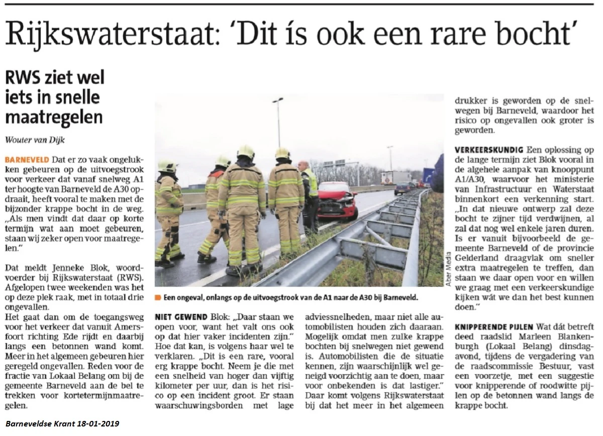 Artikel Barneveldse Krant: Rijkswaterstaat: 'Dit is ook een rare bocht'