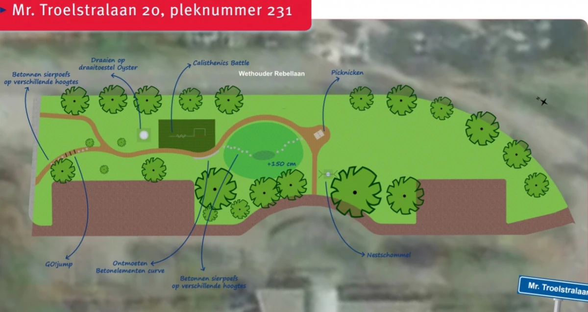 Tekening speelplek Mr. Troelstralaan Barneveld