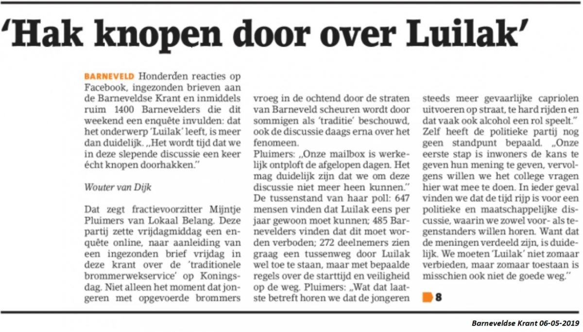 Artikel BK06mei2019: Hak knopen door over Luilak