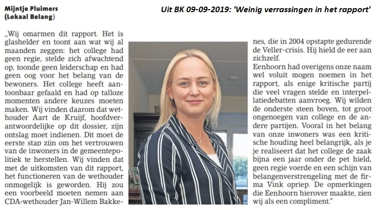 reactie Mijntje Pluimers in Artikel BK: 'weinig verrassingen in het rapport'