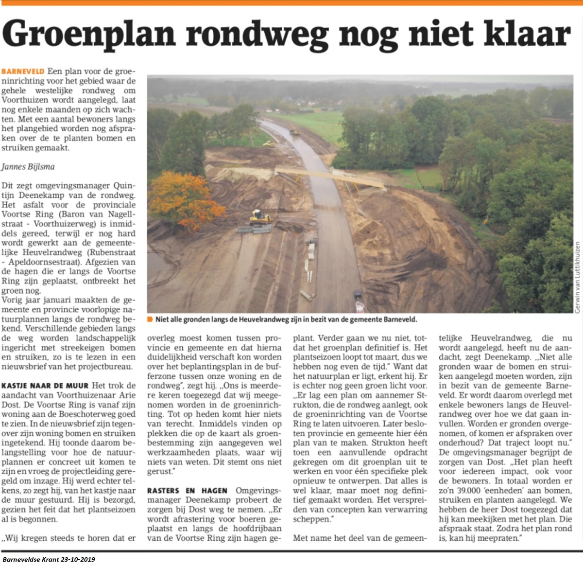 Groenplan rondweg Voorthuizen nog niet klaar