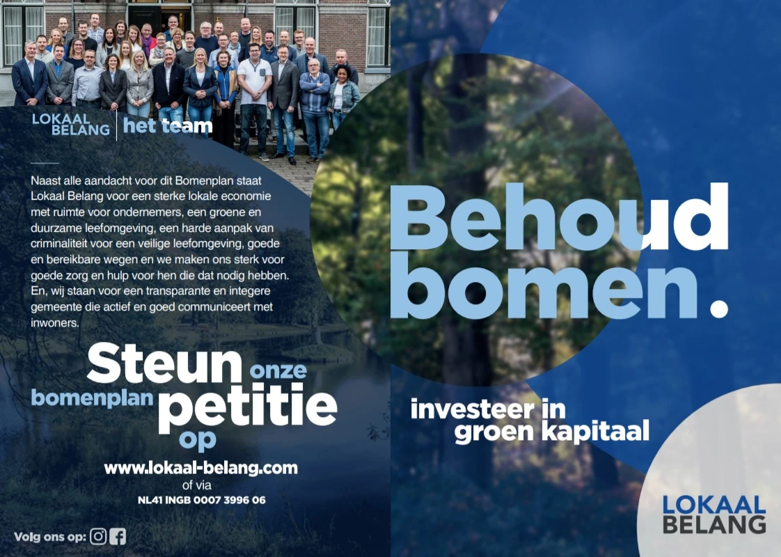 Flyer bomenplan en petitie Lokaal Belang Barneveld pag1
