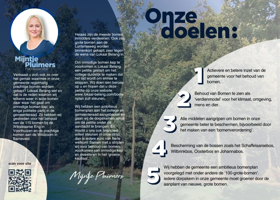 Flyer bomenplan en petitie Lokaal Belang pag2