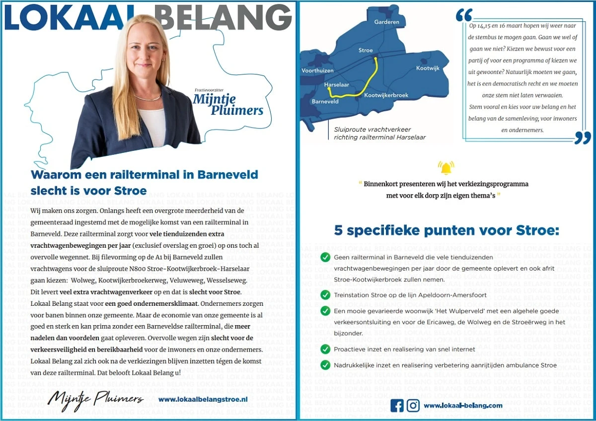 Flyer Stroe bij start campagne Lokaal Belang gemeenteraadsverkiezingen 2022