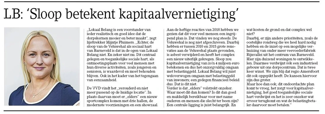 reactie LB op stelling 3 in de Barneveldse Krant: Sloop Veluwehal betekent kapitaalvernietiging