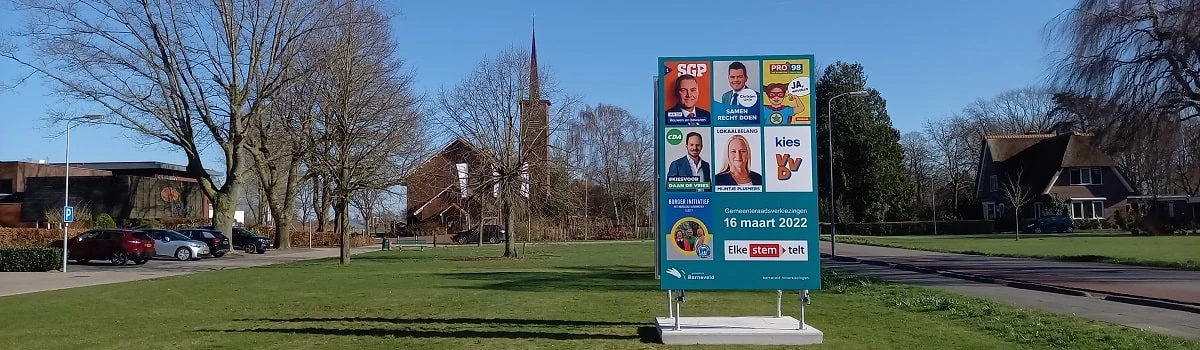 GR2022 Bord in De Glind t.b.v. Gemeenteraadsverkiezingen gemeente Barneveld