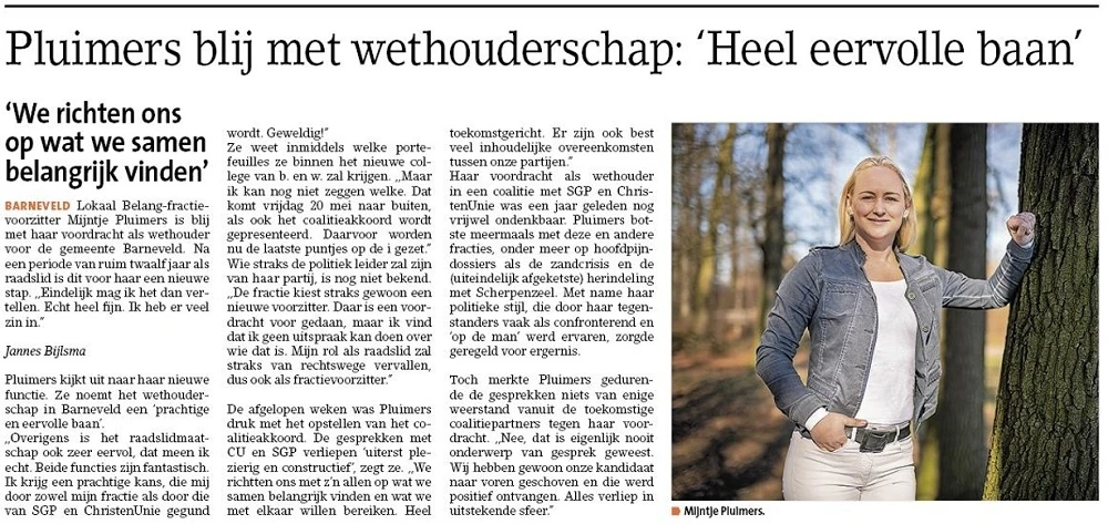 BK13mei2022 Pluimers blij met wethouderschap