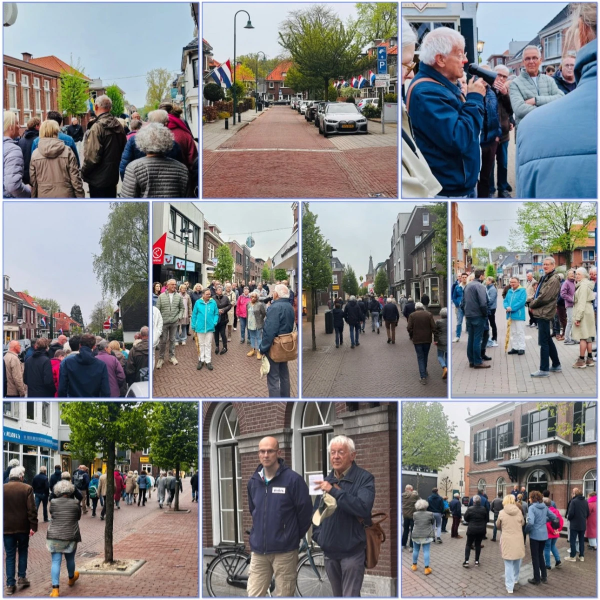 Collage verslag bevrijdingswandeltocht Barneveld-centrum 16 april 2025