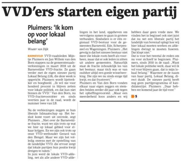 VVD'ers starten eigen politieke partij in Barneveld