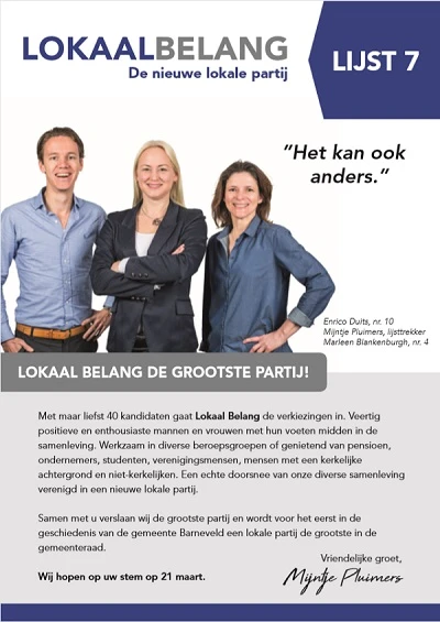 Flyer Lokaal Belang voor Barneveld