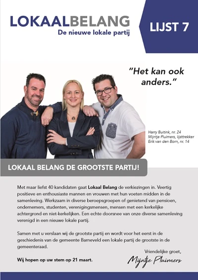 Flyer Lokaal Belang voor Terbroek