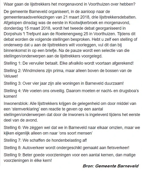 stellingen voor het lijsttrekkersdebat in Voorthuizen
