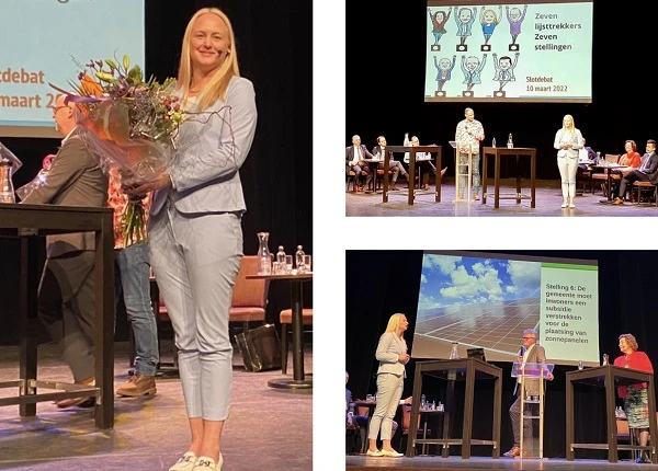 Lijsttrekker LB Mijntje Pluimers tijdens verkiezingsdebat Schaffelaartheater Barneveld